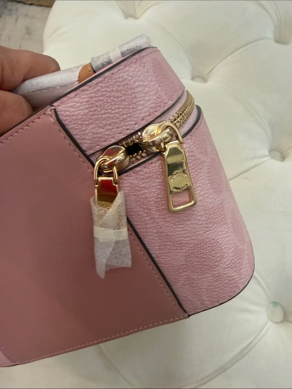 Coach Pink Signature Vanity Cosmetic Case with Top Handle